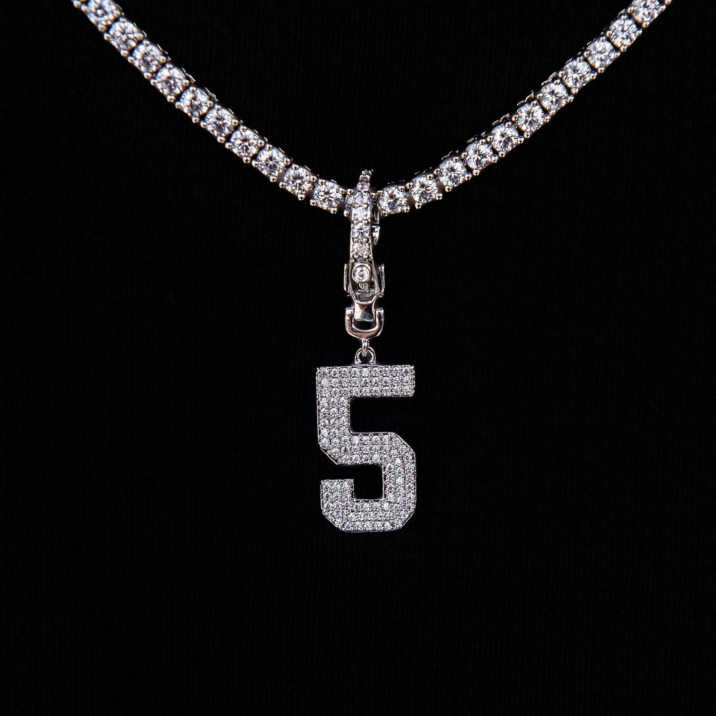 Micro Pave Number Clip On Pendants in White Gold