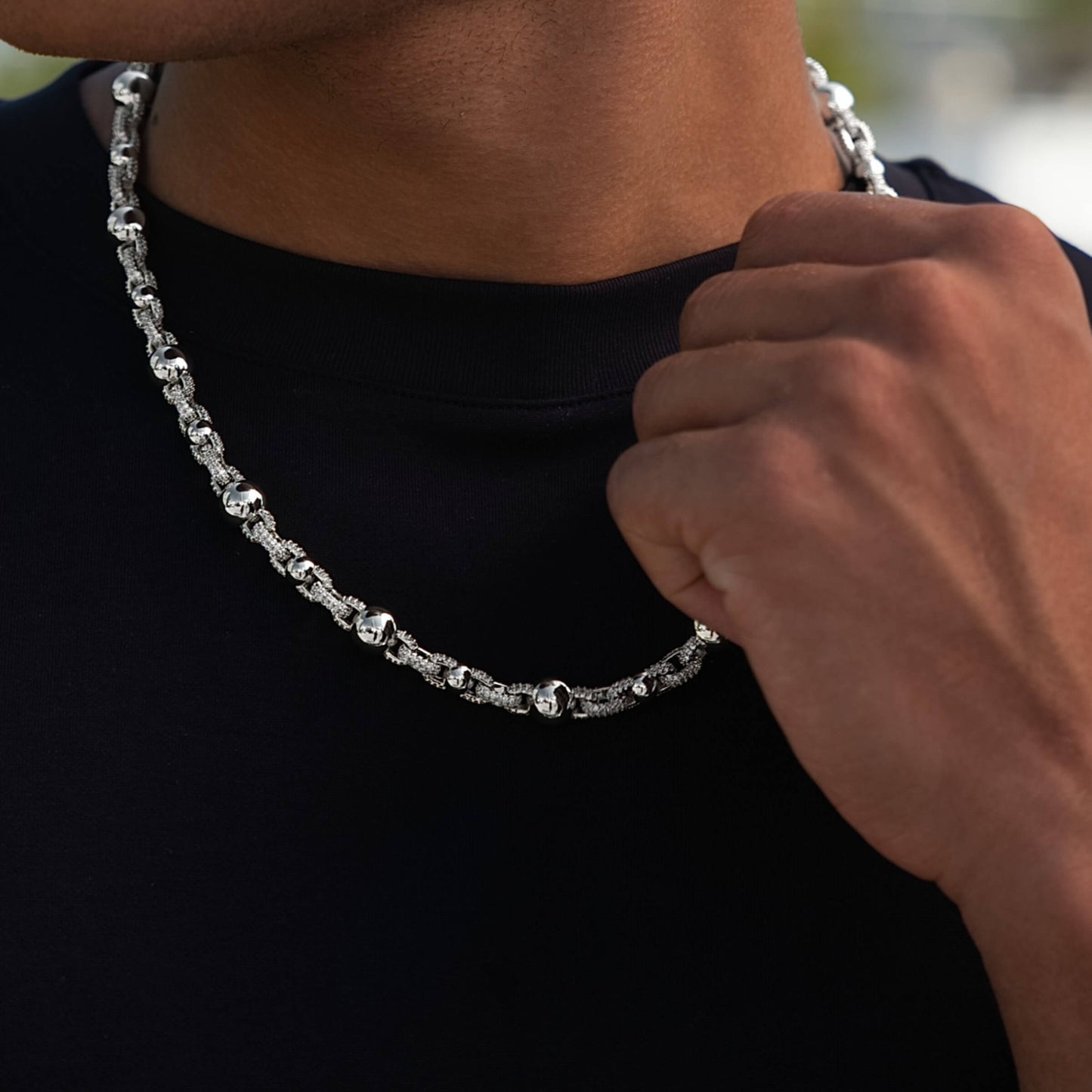 Iced Plain Multi Size Ball Chain in White Gold