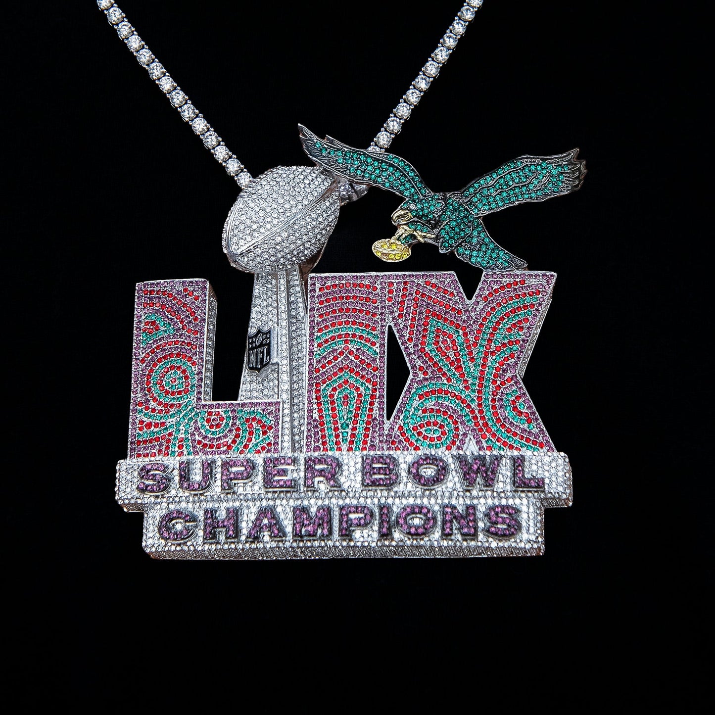 Official NFL Philadelphia Eagles Super Bowl LIX Champions Pendant, Large in White Gold