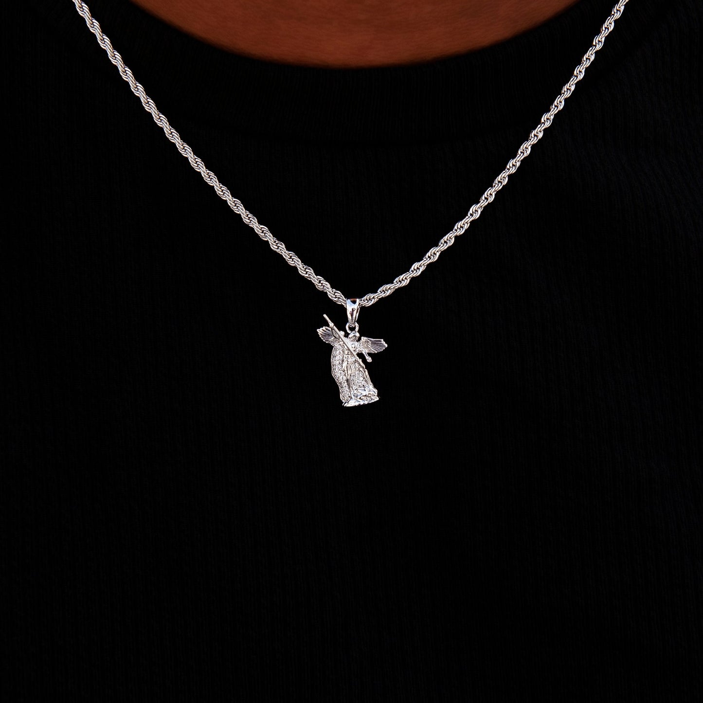 Micro Saint Michael Pendant in White Gold