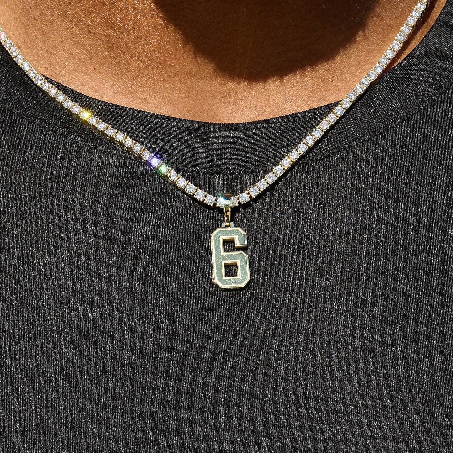 Micro Block Number Pendant in Yellow Gold