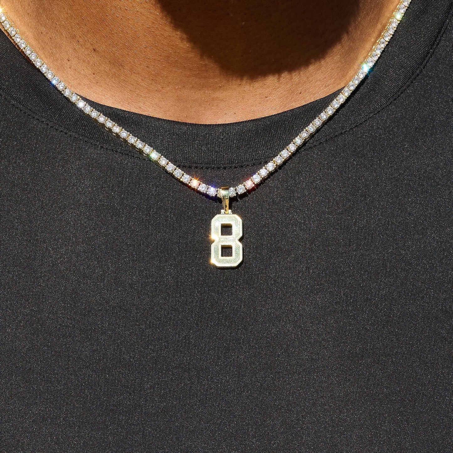 Micro Block Number Pendant in Yellow Gold