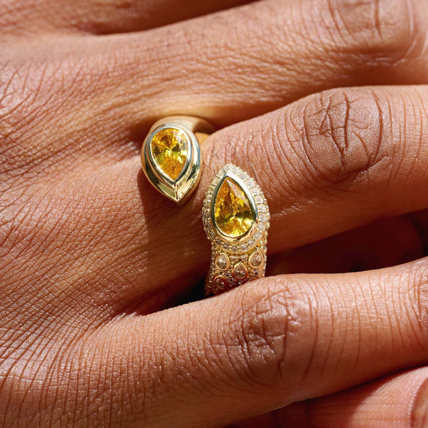 Double Pear Canary Ring in Yellow Gold Vermeil