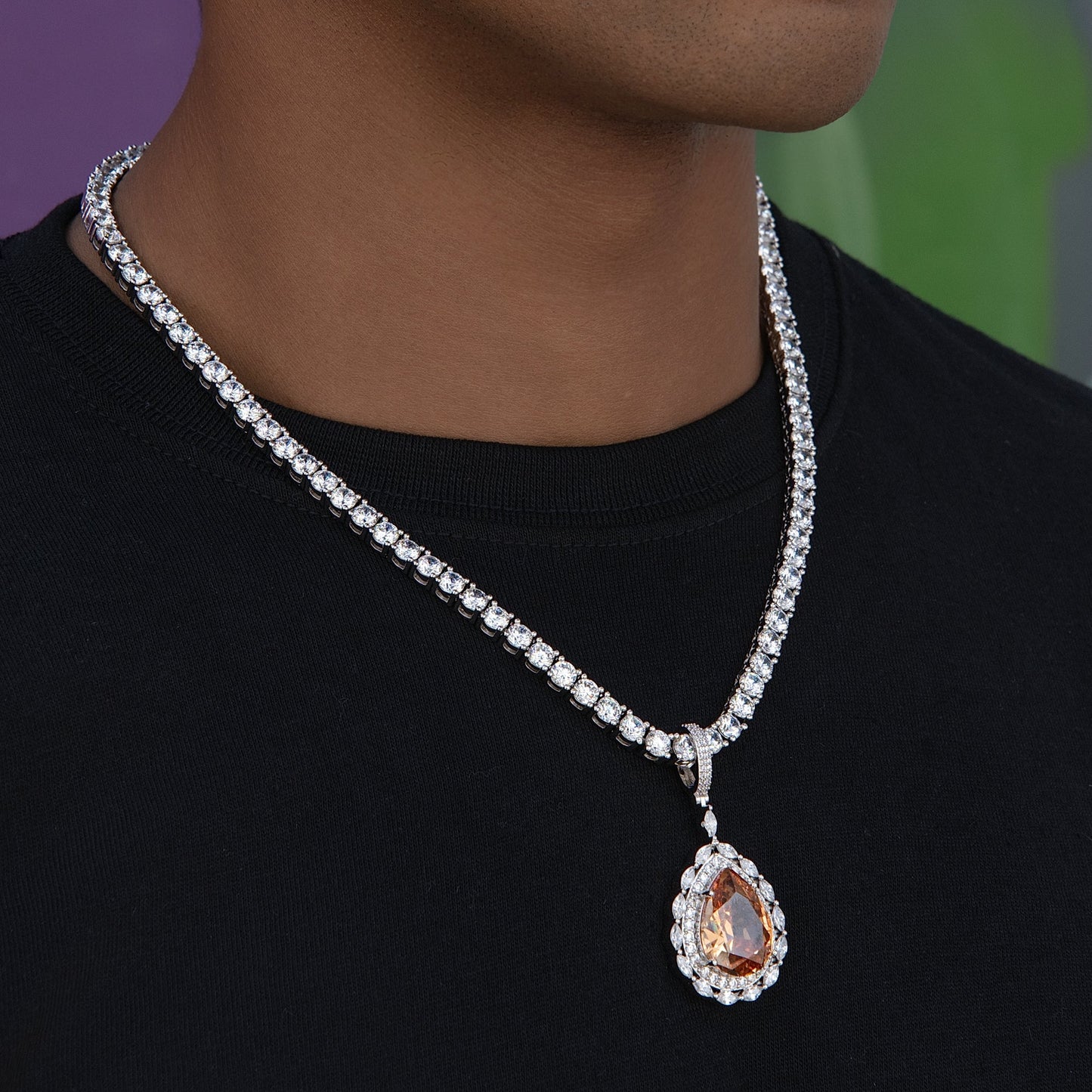 Iced Teardrop Rock Pendant in White Gold
